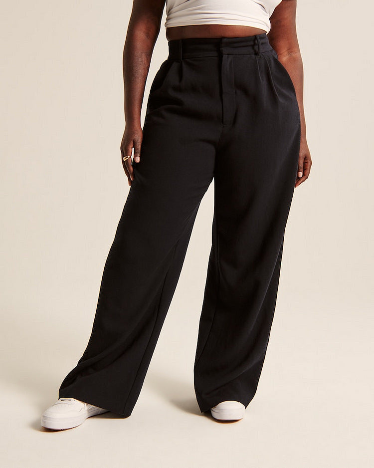 High-Waist-Hose mit geradem Bein, Taschen und weitem Bein, Freizeithose für Damen