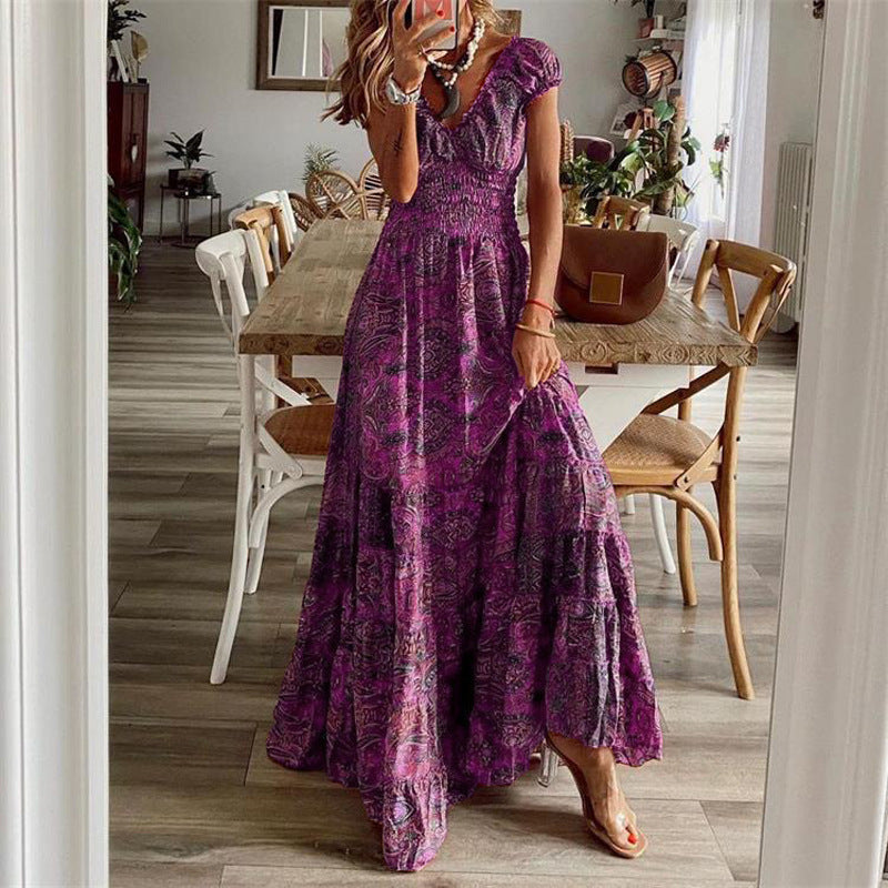 Women’s Summer Floral Midi Dress – Waist-Cinching Elegant A-Line Outfit