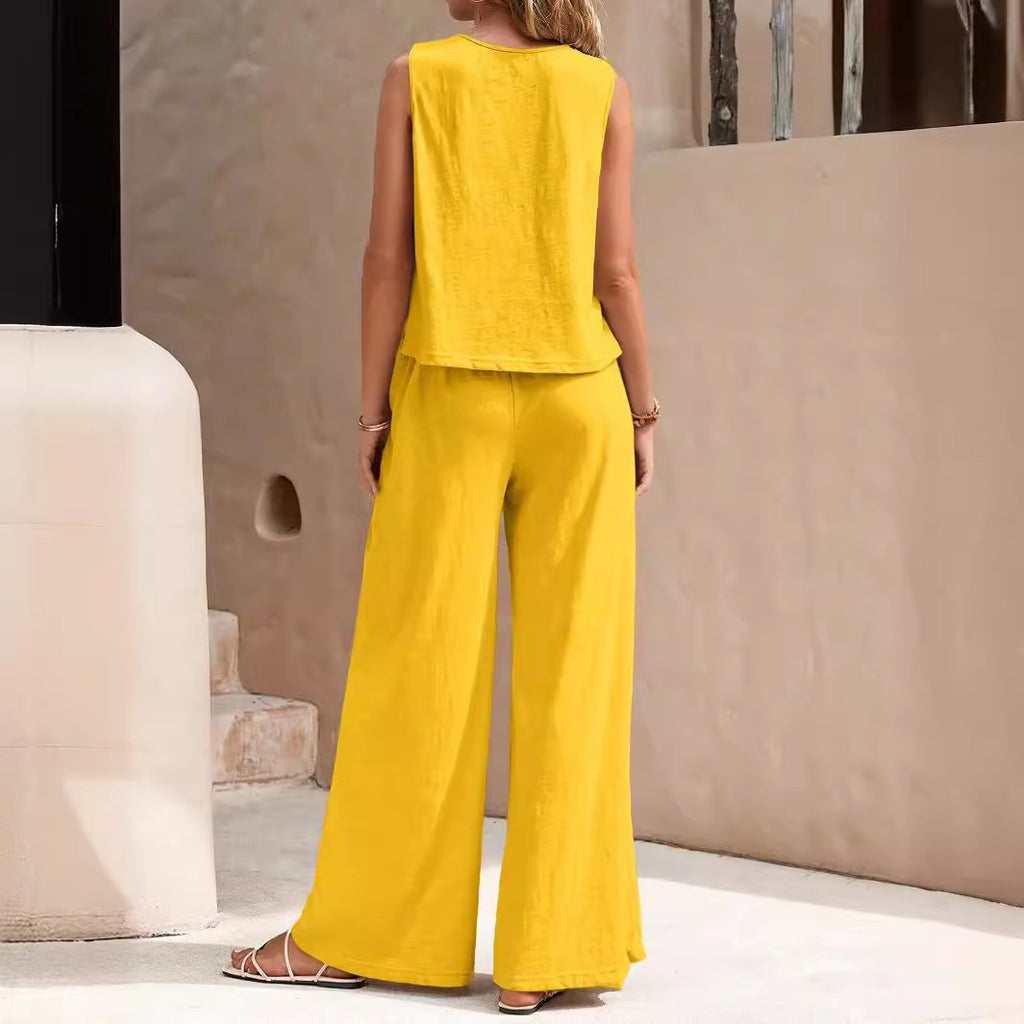 Stylish Women’s Co-ord Set – Solid Color Casual Top & Straight Trousers