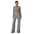 Plaid-printed Long-sleeve Tailored Suit Pants Set