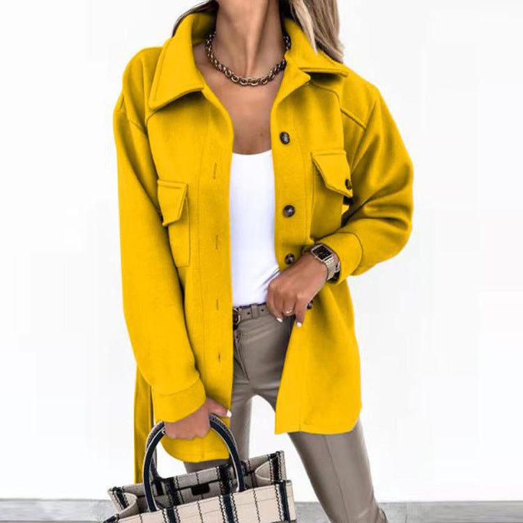 Reversjacke Mode Casual Einreihiger Mantel mit Gürtel Frühling Herbst Damenbekleidung