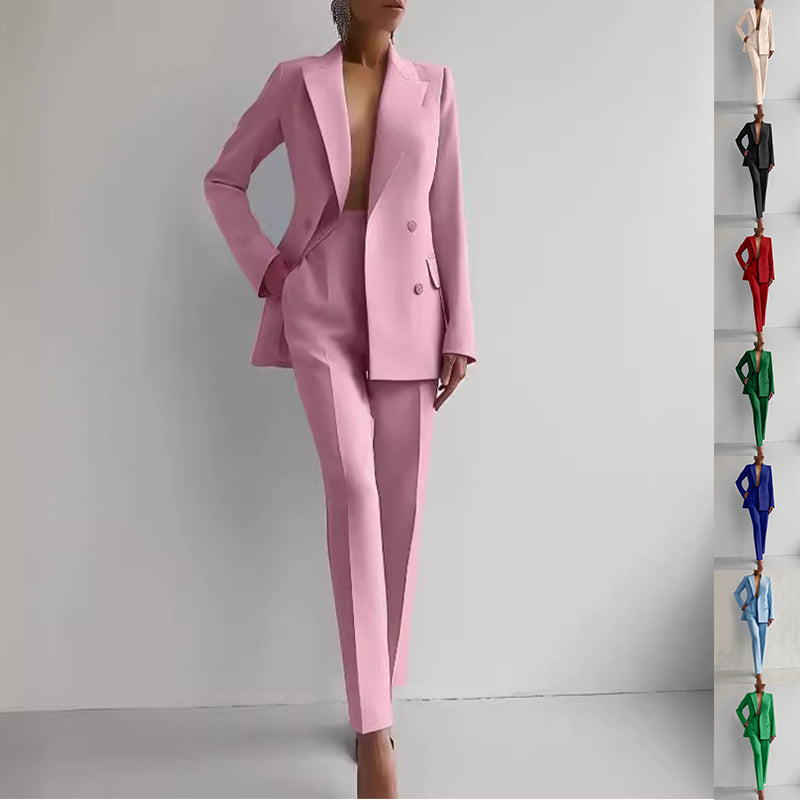 Women’s Business Casual Suit – Long Sleeve Single-Breasted Jacket with Slim Fit Trousers