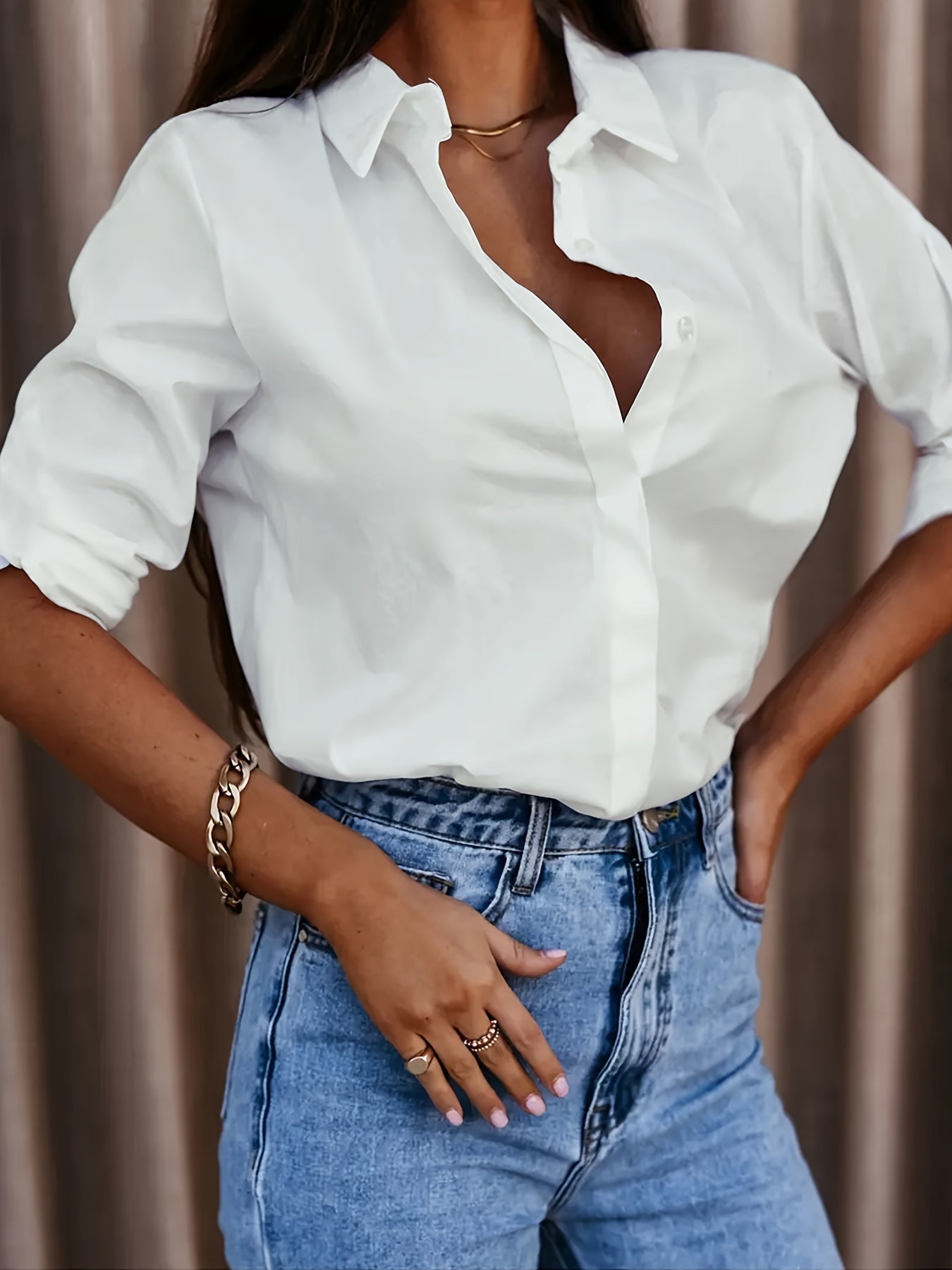 Lapel Long Sleeve Shirt Women's Button-up Tops Clothing