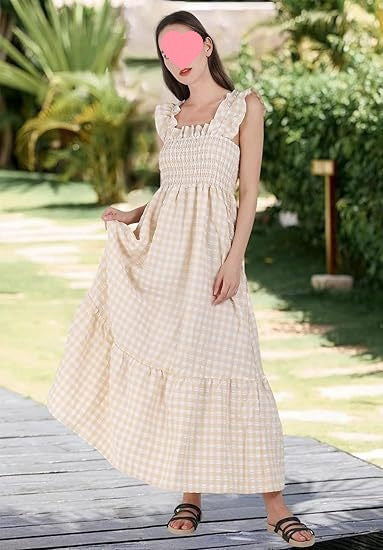 Women’s Summer Plaid Dress – Sleeveless A-Line Pleated Ruffle Beach Outfit