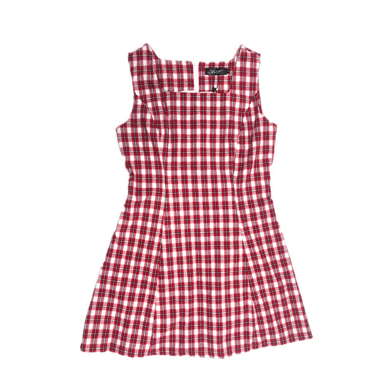 Robe sans manches à carreaux rouges rétro Jennie