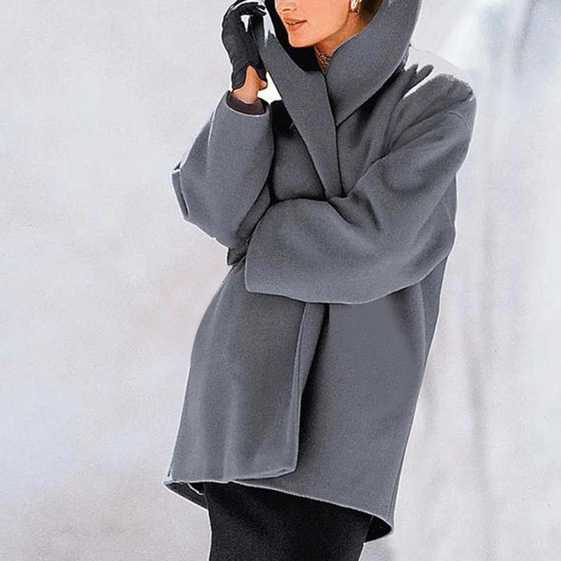 Damen Trendige Kleidung Mehrfarbiger Rundhals-Pullover Lockere Wolljacke Unifarbener Freizeit-Mantel für Herbst und Winter