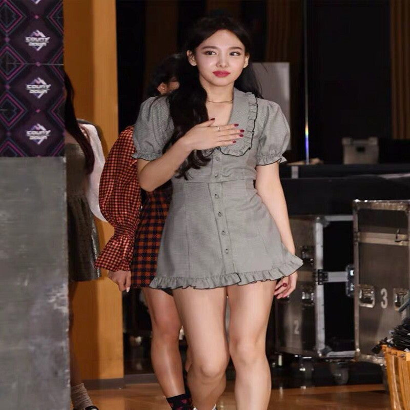Kim jennie plaid dress women