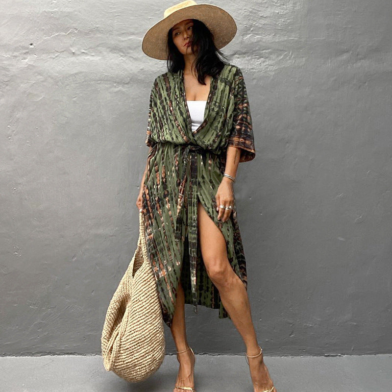 Tenue de villégiature décontractée – Robe de plage en polyester de protection solaire pour femme