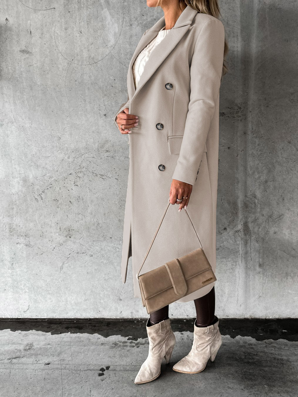 Trendy Women’s Fashion Coat – Solid Slim Double-Breasted Lapel Jacket