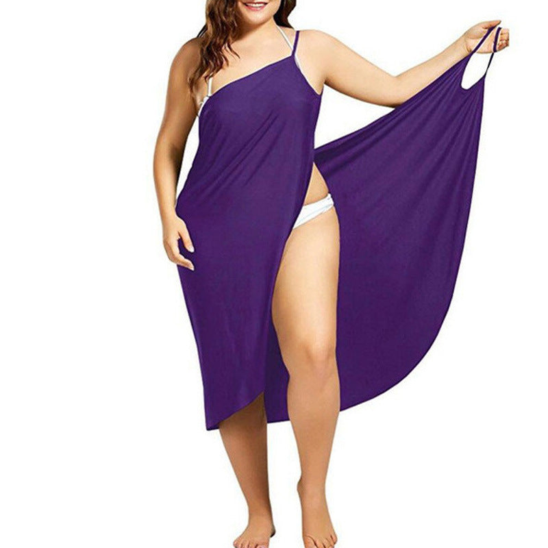 Elegant Women’s Beach Skirt – Pure Color Suspender Cross Style