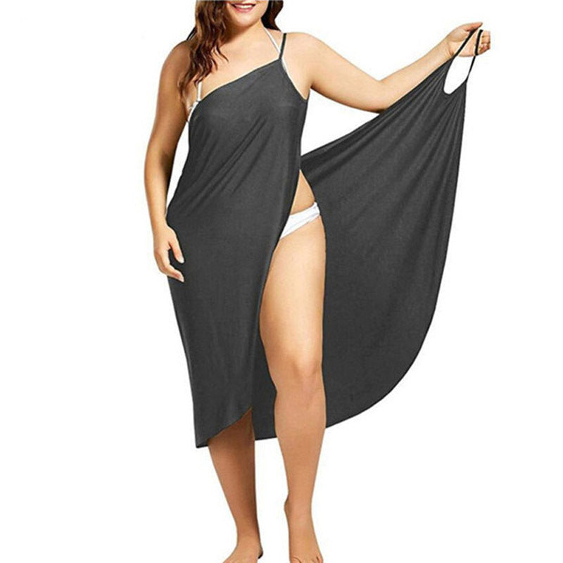 Elegant Women’s Beach Skirt – Pure Color Suspender Cross Style