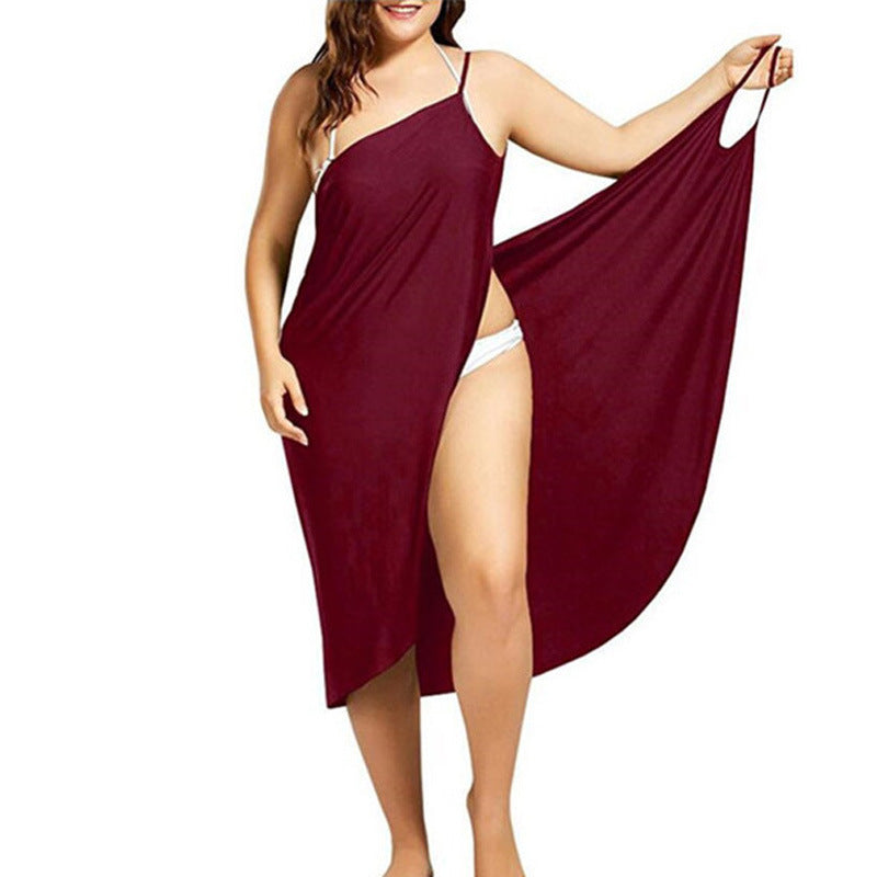 Elegant Women’s Beach Skirt – Pure Color Suspender Cross Style
