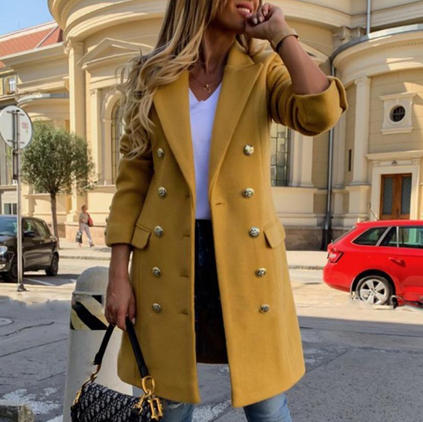 Woll-Reversjacke mit zweireihigem Design, modischer, lässiger Trenchcoat für Damen, Herbst-Winter-Mantel, mittellang