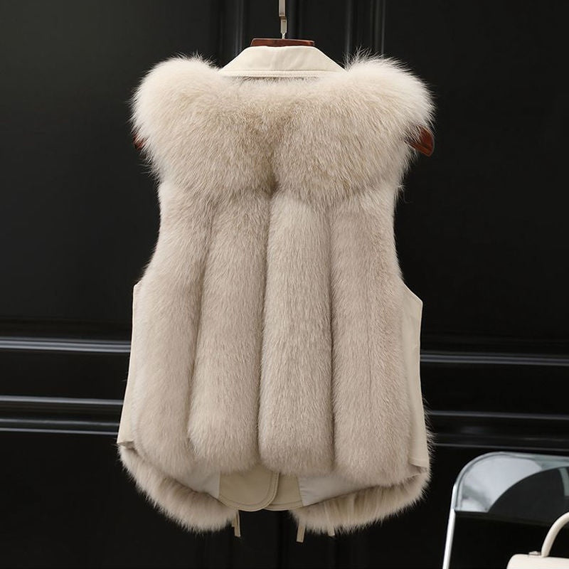 Pelzweste Kurzmantel Herbst und Winter Neue Patchwork Winterfuchs Pelzjacke Damen Kurzer Kunstpelzmantel Elegante Weibliche Warme Weste