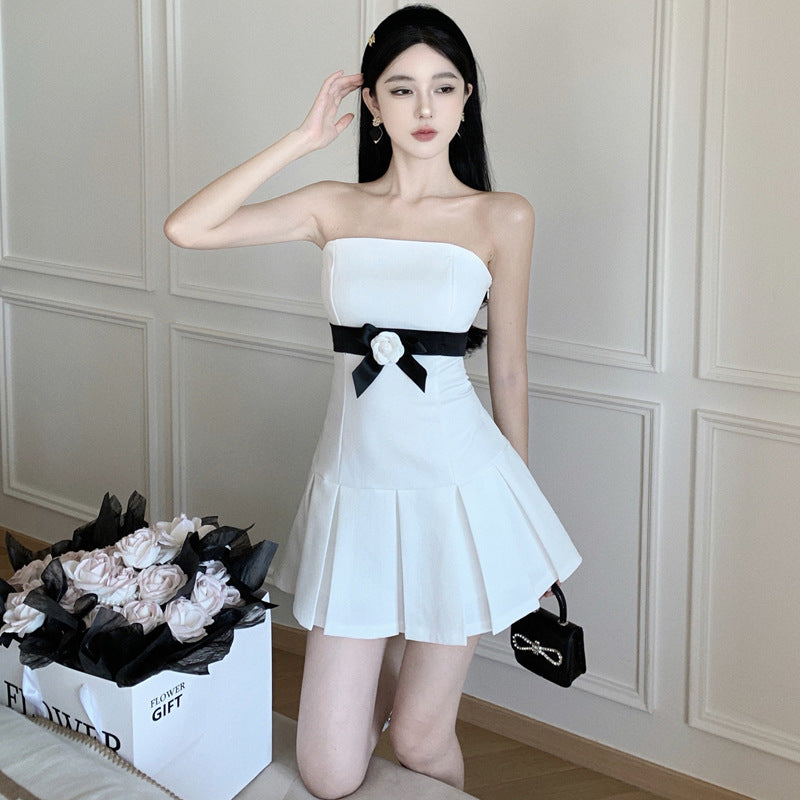 Kim Jennie Gala outfit inspired Pleated Strap Tube Top Slimming Dress