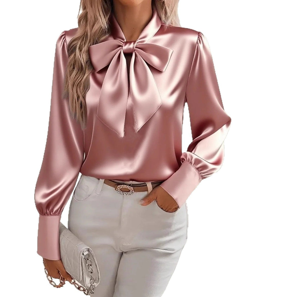 Women’s Elegant Bow-Tie Blouse – Long Sleeve Lace-Up Pullover Fashion Top