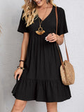 Elegantes gerafftes Midikleid – V-Ausschnitt Kurzarm-Sommermode