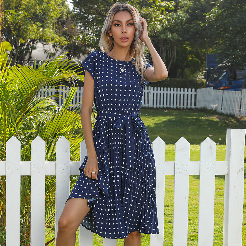 Elegant Polka Dot Midi Dress – Summer V-Neck Short Sleeve Casual Party Outfit
