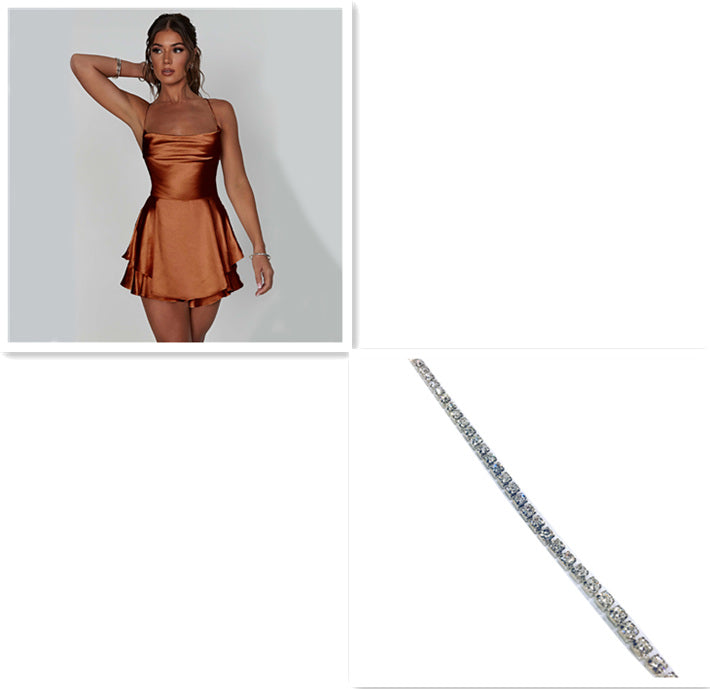 Eleganter Party-Minikleid – Satin, schmale Träger, rückenfrei, zum Schnüren