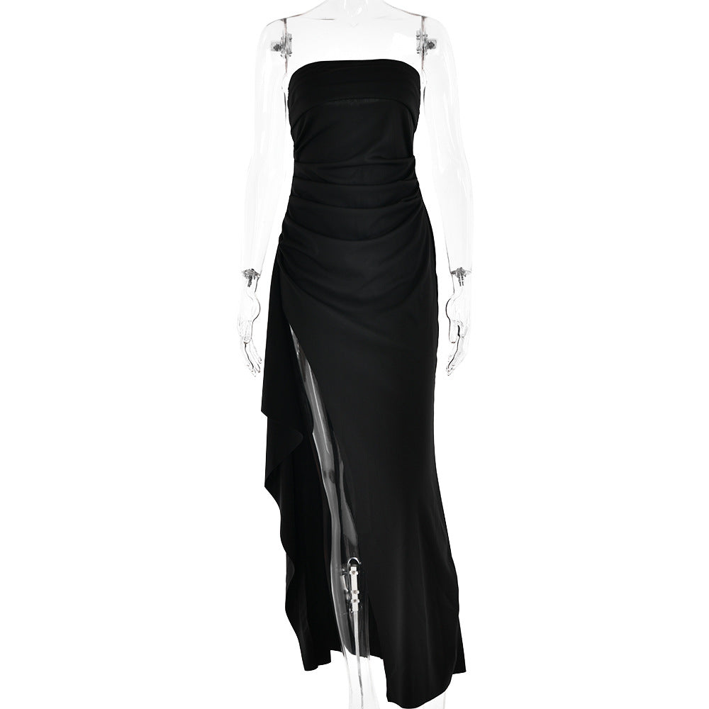Trägerloses plissiertes Maxi-Brautjungfernkleid für Damen