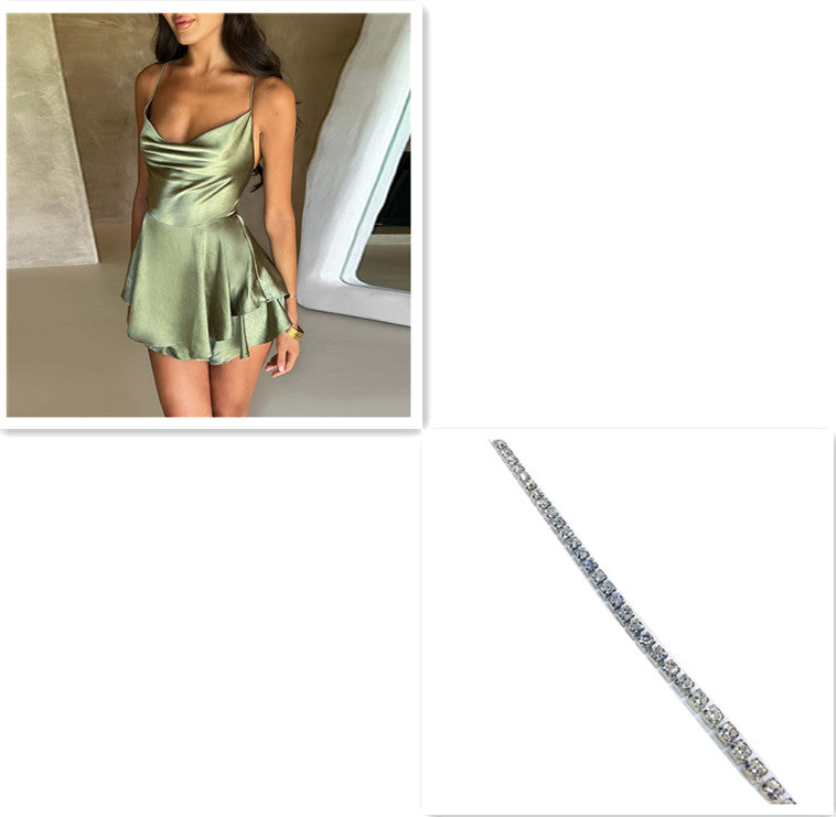 Eleganter Party-Minikleid – Satin, schmale Träger, rückenfrei, zum Schnüren