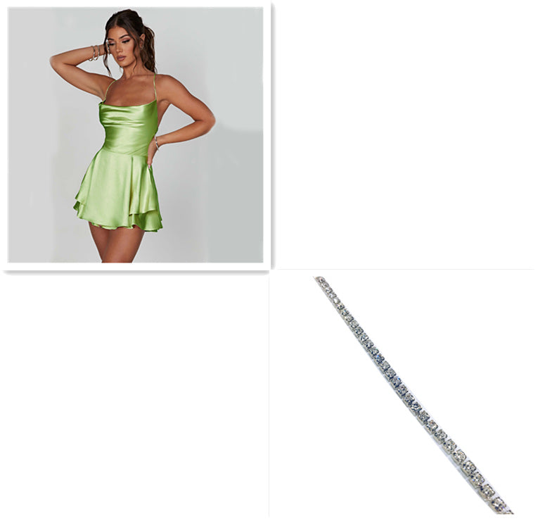 Eleganter Party-Minikleid – Satin, schmale Träger, rückenfrei, zum Schnüren