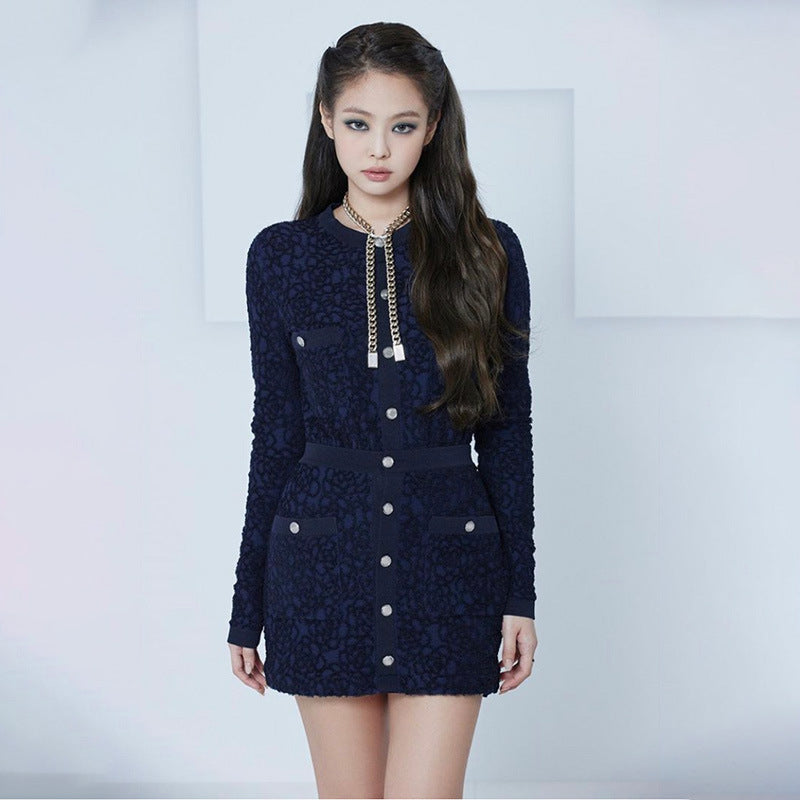 Kim Jennie inspiriertes ladylikes temperamentvolles Strickkleid
