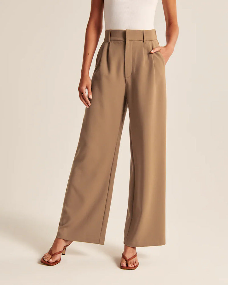High-Waist-Hose mit geradem Bein, Taschen und weitem Bein, Freizeithose für Damen