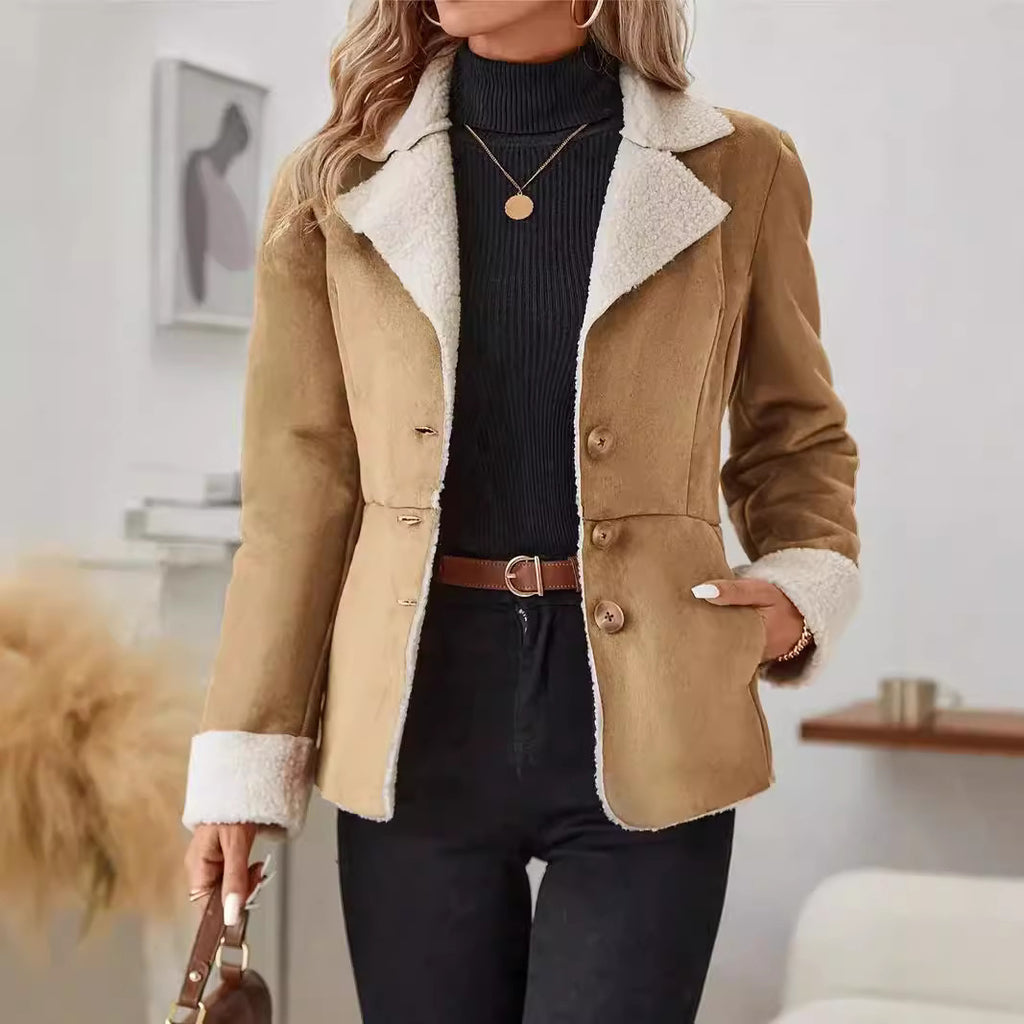 Veste décontractée avec col à revers, doublée de fourrure et poches, pour l'hiver