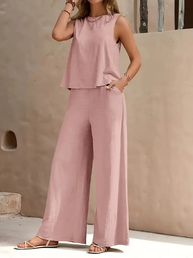 Stylish Women’s Co-ord Set – Solid Color Casual Top & Straight Trousers