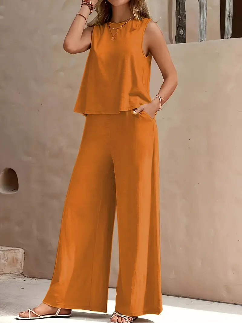 Stylish Women’s Co-ord Set – Solid Color Casual Top & Straight Trousers