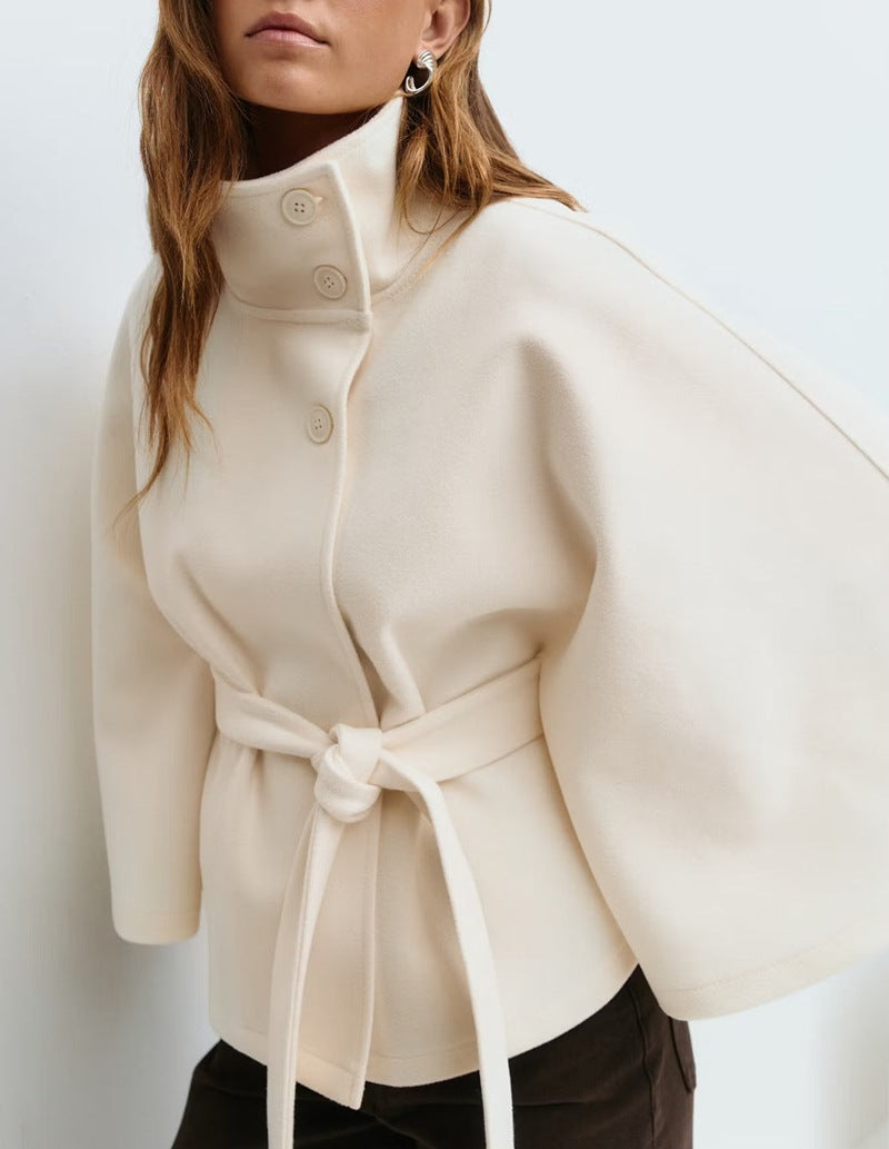 Stylish Women’s Outwear – Loose Fit High Neck Batwing Sleeve Trench Coat
