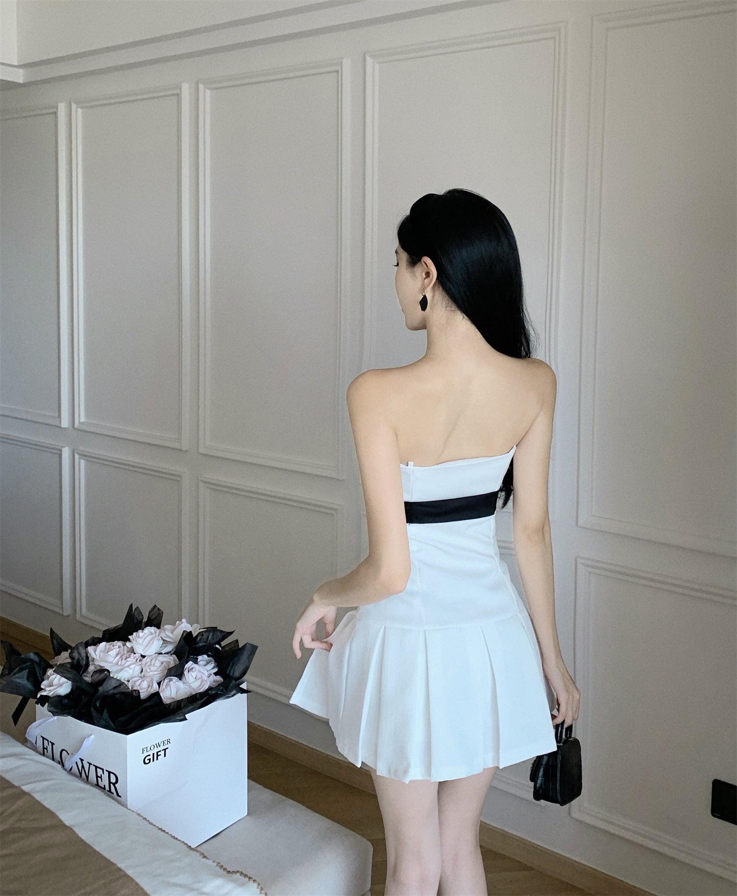 Kim Jennie Gala outfit inspired Pleated Strap Tube Top Slimming Dress