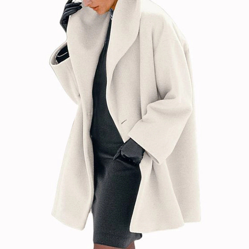 Damen Trendige Kleidung Mehrfarbiger Rundhals-Pullover Lockere Wolljacke Unifarbener Freizeit-Mantel für Herbst und Winter