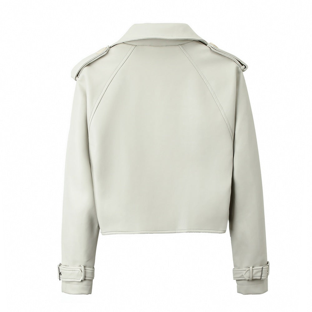 Damen-Lederjacke, einfarbig, leger, weite Passform