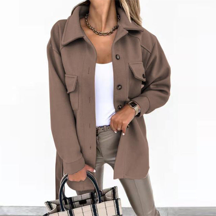 Reversjacke Mode Casual Einreihiger Mantel mit Gürtel Frühling Herbst Damenbekleidung