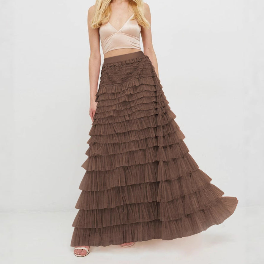 Women’s Summer Mesh Maxi Skirt – Layered Ruffle Cake Style Party Outfit