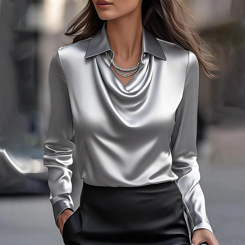 Collared Long-Sleeve Shirts Fashion Commuter Solid Color Blouse Casual Business Tops Women's Clothing