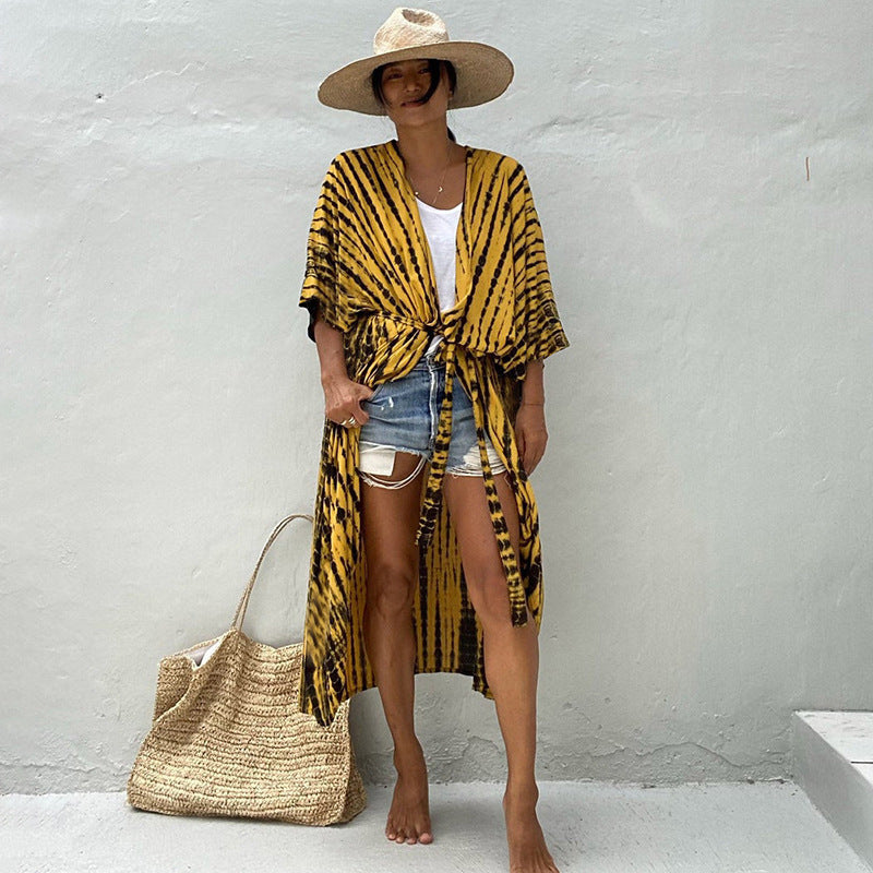 Tenue de villégiature décontractée – Robe de plage en polyester de protection solaire pour femme
