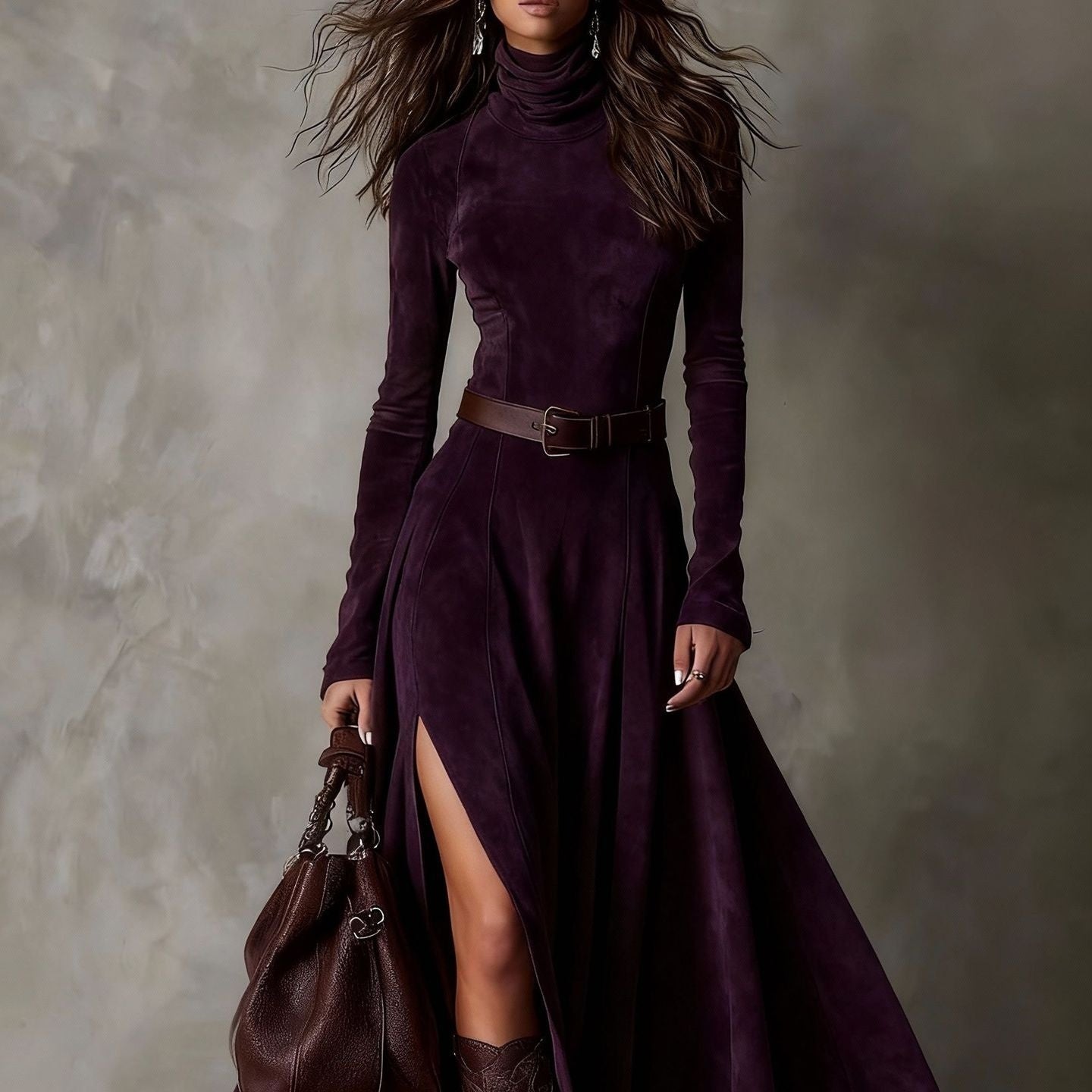 Langes stylisches Kleid mit GürtelEuropäische und amerikanische Mode
