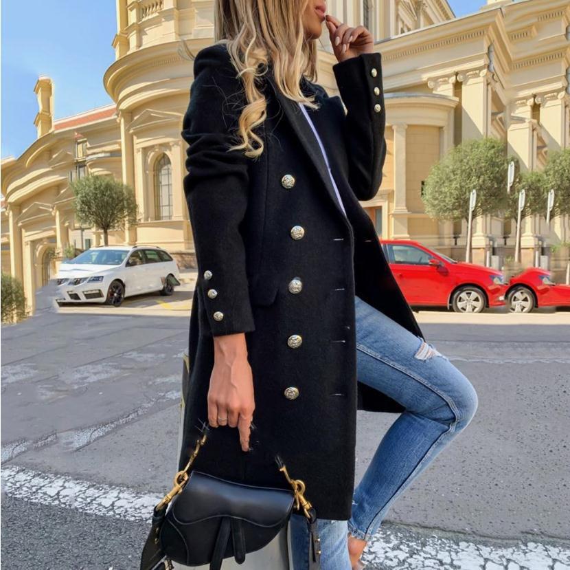 Woll-Reversjacke mit zweireihigem Design, modischer, lässiger Trenchcoat für Damen, Herbst-Winter-Mantel, mittellang