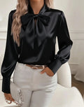 Women’s Elegant Bow-Tie Blouse – Long Sleeve Lace-Up Pullover Fashion Top