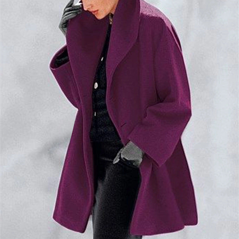 Damen Trendige Kleidung Mehrfarbiger Rundhals-Pullover Lockere Wolljacke Unifarbener Freizeit-Mantel für Herbst und Winter