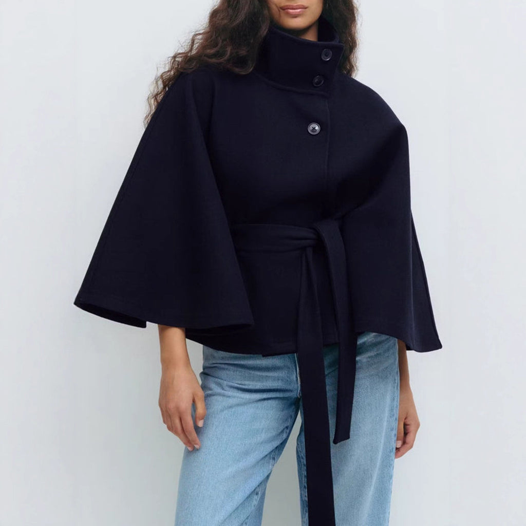 Stylish Women’s Outwear – Loose Fit High Neck Batwing Sleeve Trench Coat
