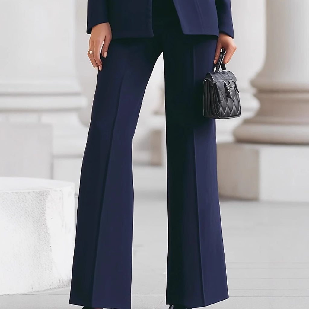 Eleganter zweiteiliger Damenanzug – Langarm-Blazer & Hose mit weitem Bein
