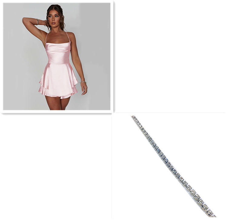 Eleganter Party-Minikleid – Satin, schmale Träger, rückenfrei, zum Schnüren