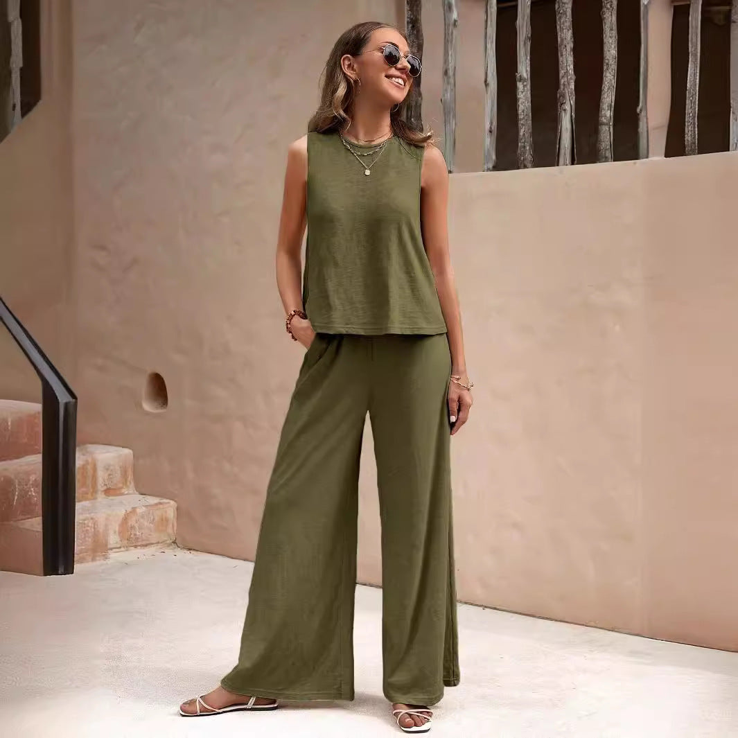 Stylish Women’s Co-ord Set – Solid Color Casual Top & Straight Trousers