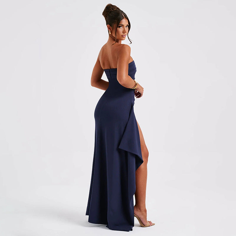Women's Strapless Pleated Maxi Bridesmaid Dress