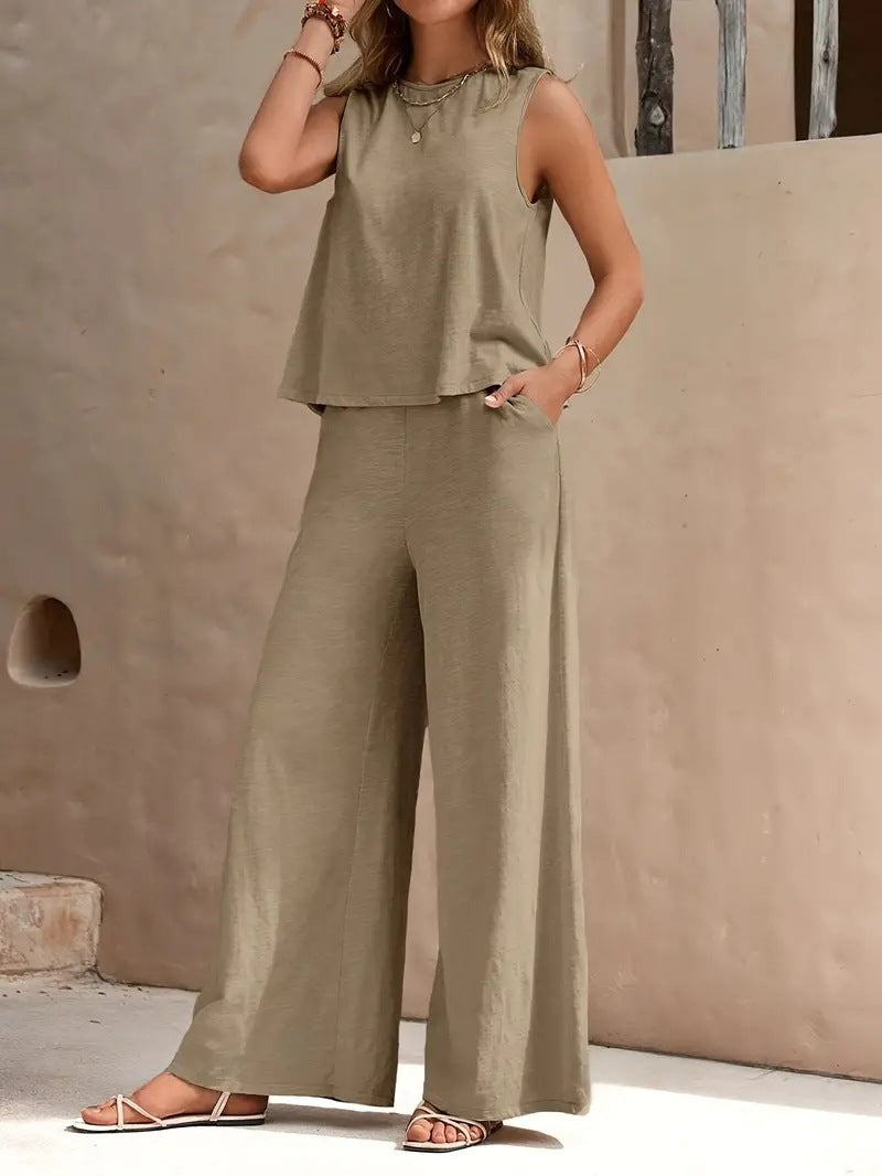 Stylish Women’s Co-ord Set – Solid Color Casual Top & Straight Trousers
