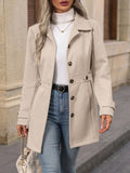 Eleganter Einreihiger Wollmantel mit Knöpfen, Revers, Mittellanger Jacke, Temperament, Pendler-Oberbekleidung für Damen